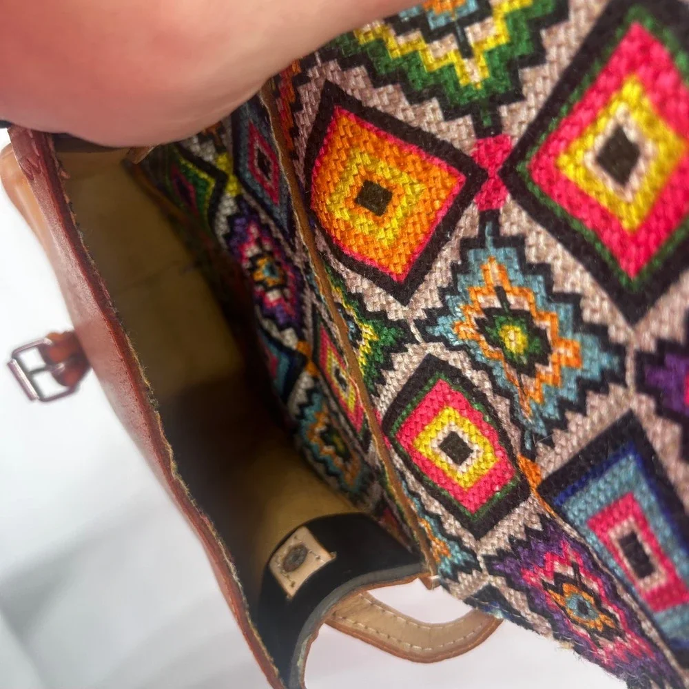 Hand Tooled‎ Leather Crossbody Messenger Bag Rustic Boho Vintage Style